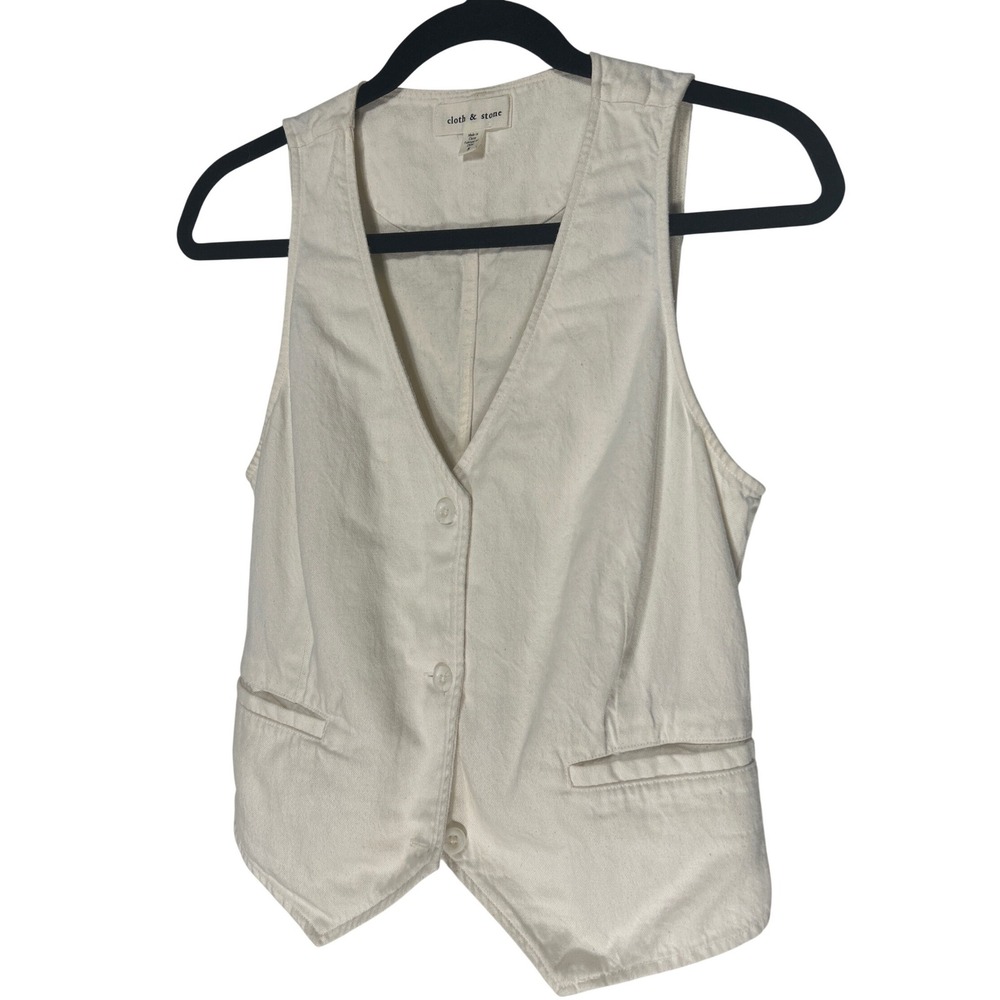 Cloth & Stone Women Off White Tencel Cotton Button Front Cinch Back Vest S
